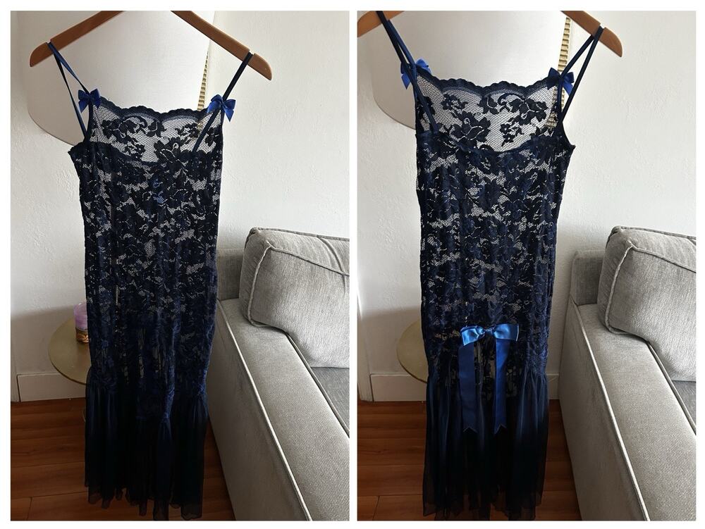 Vtg Y2K Lace Maxi Slip Dress S  Dark Fairy Coquette Whimsigoth Witchy